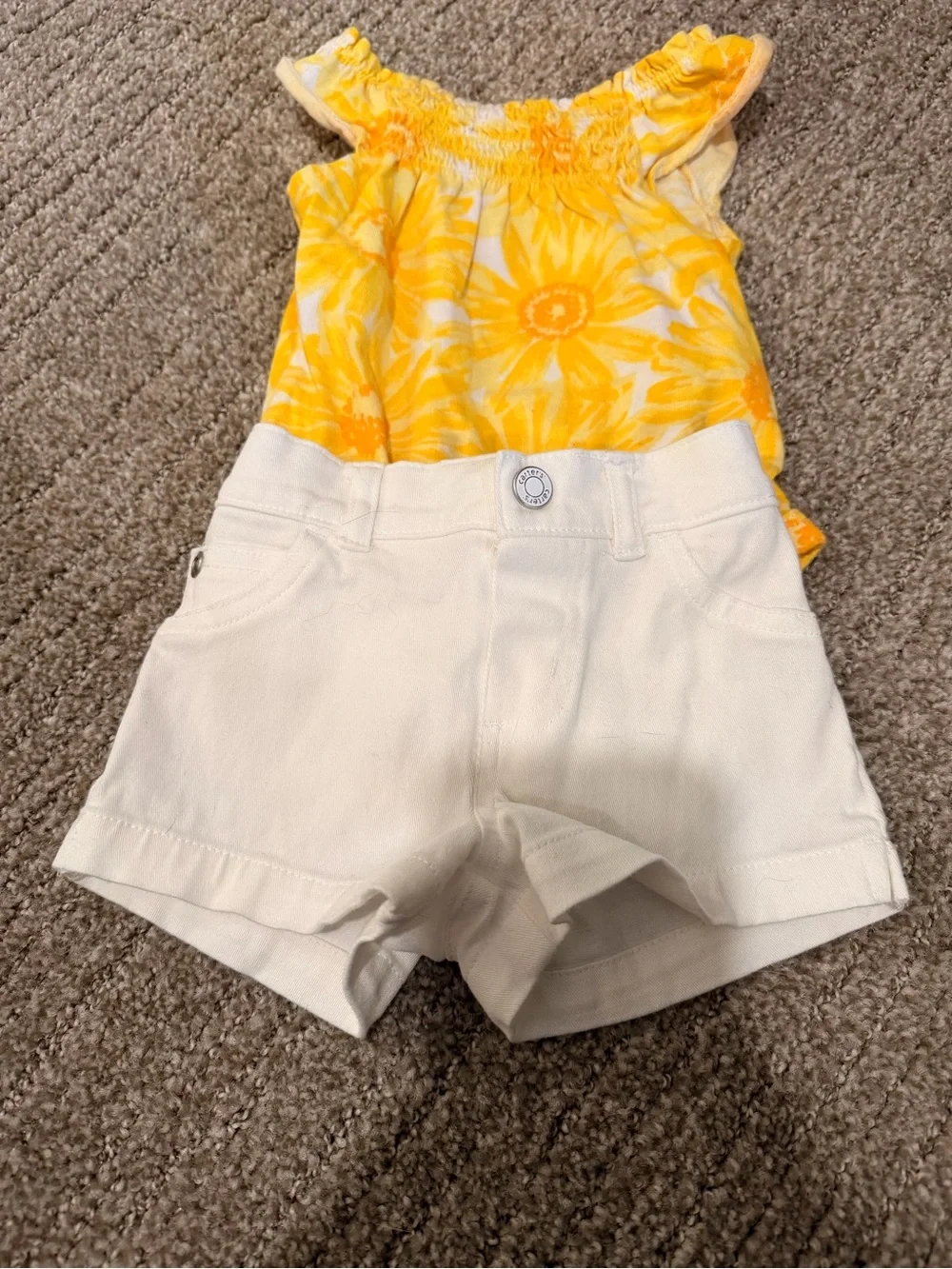 Carter's Yellow Floral Tank with Lemon-Print and White Shorts Set